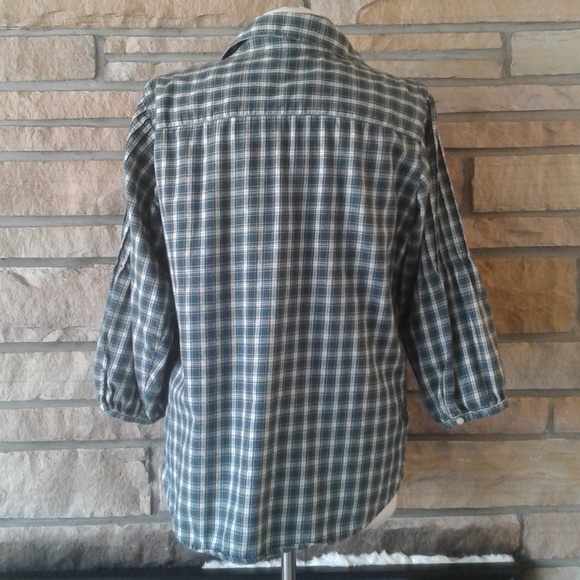 Gap Green Blue Plaid Flannel Blouse - Picture 2 of 5